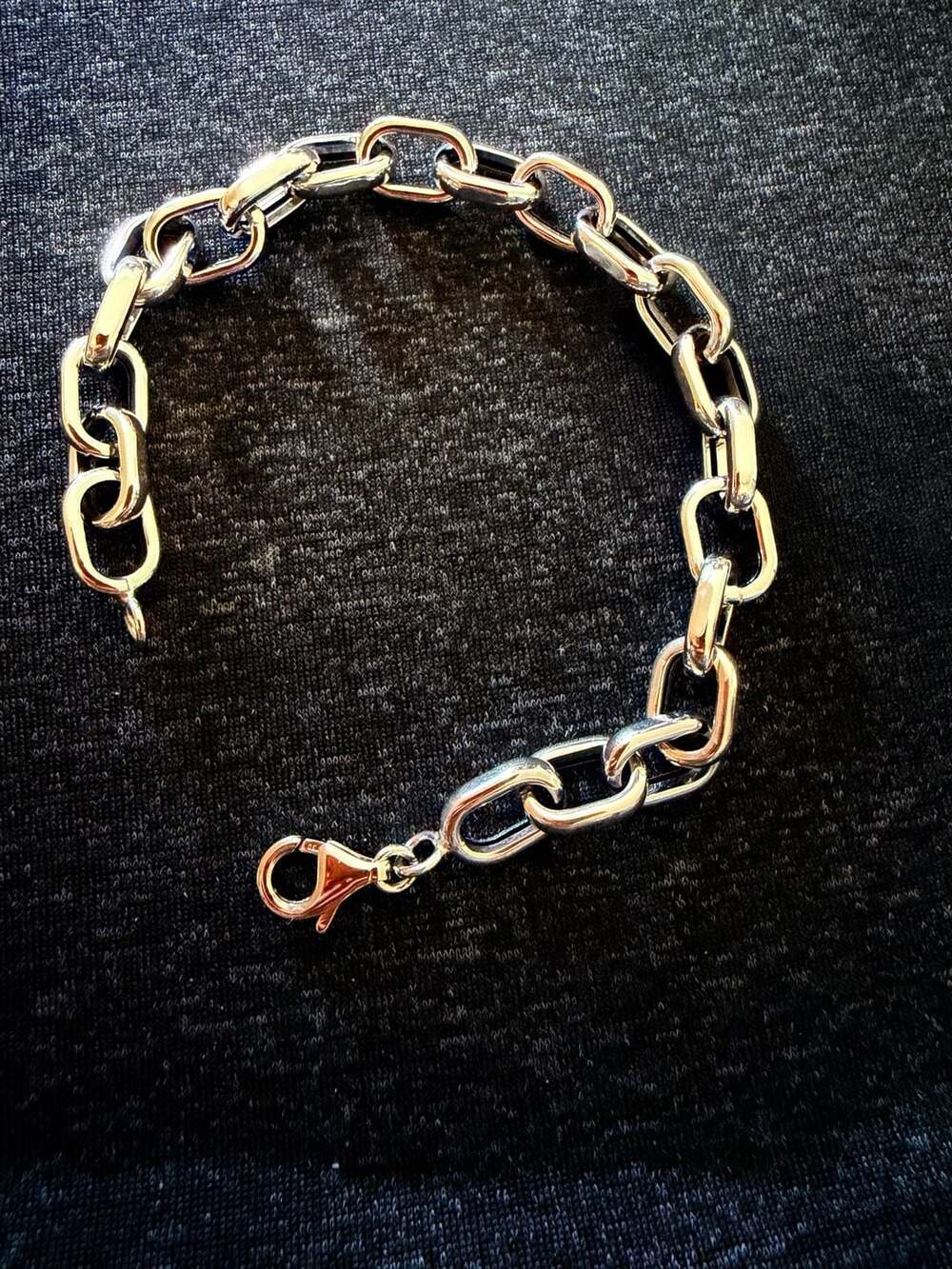 18K White Gold Chunky Link Chain Bracelet Lobster Clasp Brand New